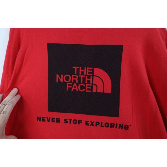 Vtg Y2K The North Face Mens 2XL Faded Spell Out Box Logo Long Sleeve T-Shirt Red - Picture 10 of 13